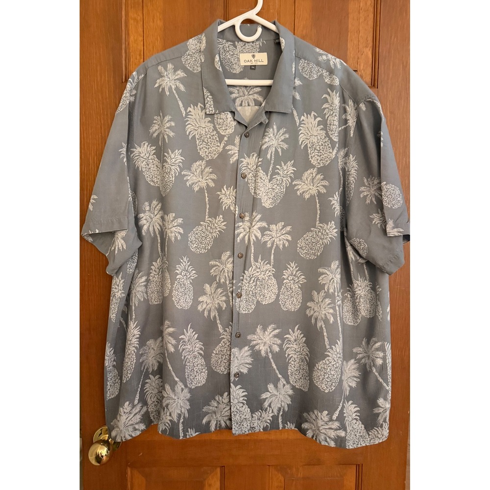 Oak Hill Resort Button-Up‎ Camp Shirt Men's 3XL Gray Loop Collar Hawaiian Beach - Picture 2 of 10